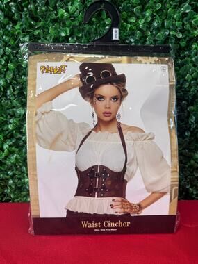 Spirit Halloween Steampunk Waist Cincher Corset Belt Faux Leather Buckles Gear